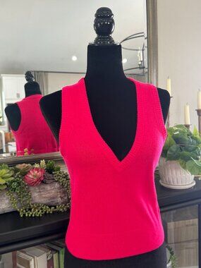 J.Crew 100% Cashmere Bright Pink Deep V Sweater Vest - Size XS